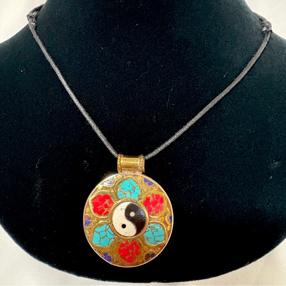 YinYang n lotus Symbol Pendent Brass Necklace